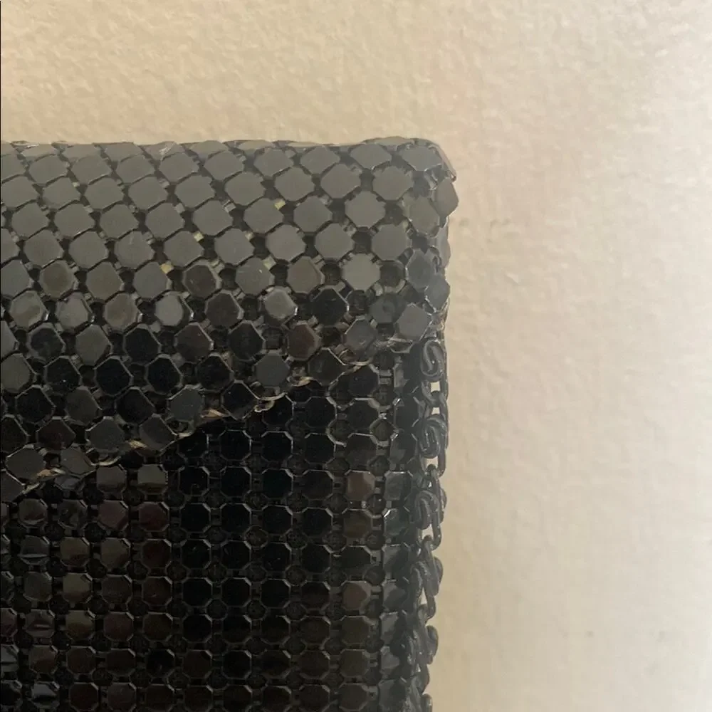 Jotta Black Aluminum Mesh Evening Bag w/ Chain Strap Bow 10x6x1 and 18” Drop
